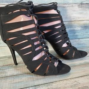 Anne Michelli sexy Black Lace up high heels 8.5